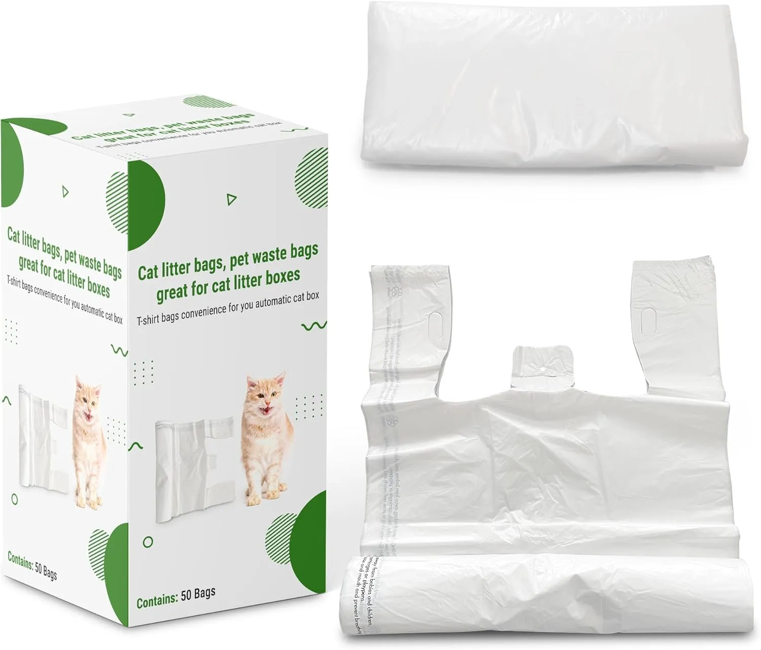 Cat litter Bags, Compatible with Pet Zone, Ideal for Automatic and Self-Cleaning Litter Boxes, Durable Waste Bags for Cats, Compatible with Self-Cleaning Litter Box Pack of 50, Clear