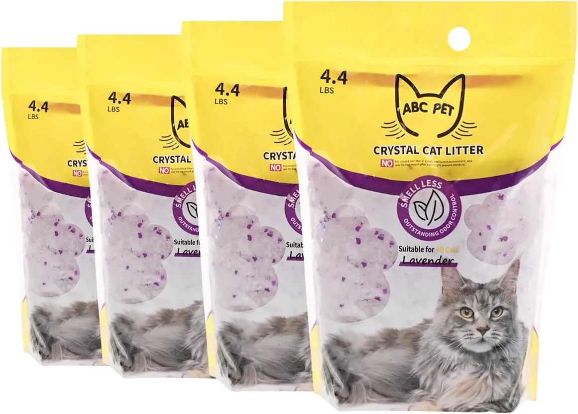 Cat Litter Crystals No Clumping Odor Control Kitty Litter Non-Clumping No scooping Low Dust, Low Tracking, Dehydrates Waste Lavender - 17.2 lbs (4 x 4.3 lb Packs)