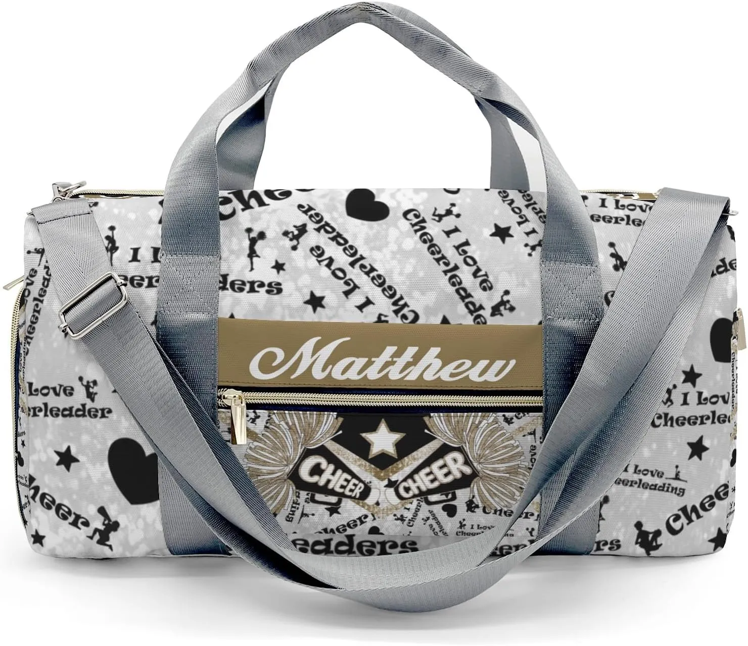 Cheerleaders Gold Yellow Brown Duffel Bag Gym Dance Sport Perform Training Travel Bag for Boys Girls Teens Women Men