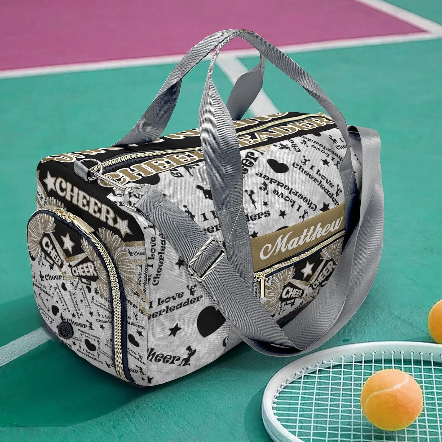 Cheerleaders Gold Yellow Brown Duffel Bag Gym Dance Sport Perform Training Travel Bag for Boys Girls Teens Women Men