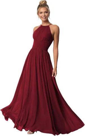 Chiffon Halter Bridesmaid Dresses for Wedding Long Spaghetti Straps A Line Formal Evening Prom Party Gown
