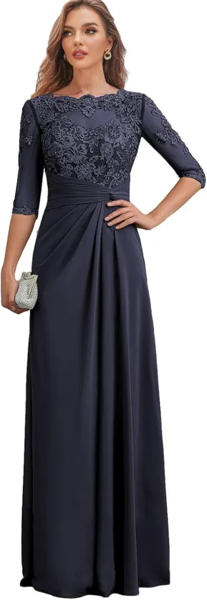 Chiffon Mother of The Bride Dresses for Wedding Corset Lace Formal Evening Dress with Sleeves