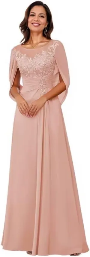 Chiffon Mother of The Bride Dresses with Cape Lace Evening Dress for Women Mermaid Formal Gown