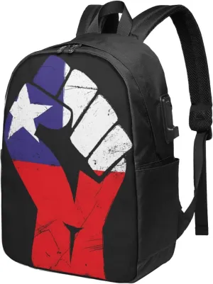 Chile Flag Chilean Strong Laptop Backpacks Travel Backpack Casual Business Daypack Sport Rucksack Computer Bag Fits up to 17 Inch Notebook with USB Port