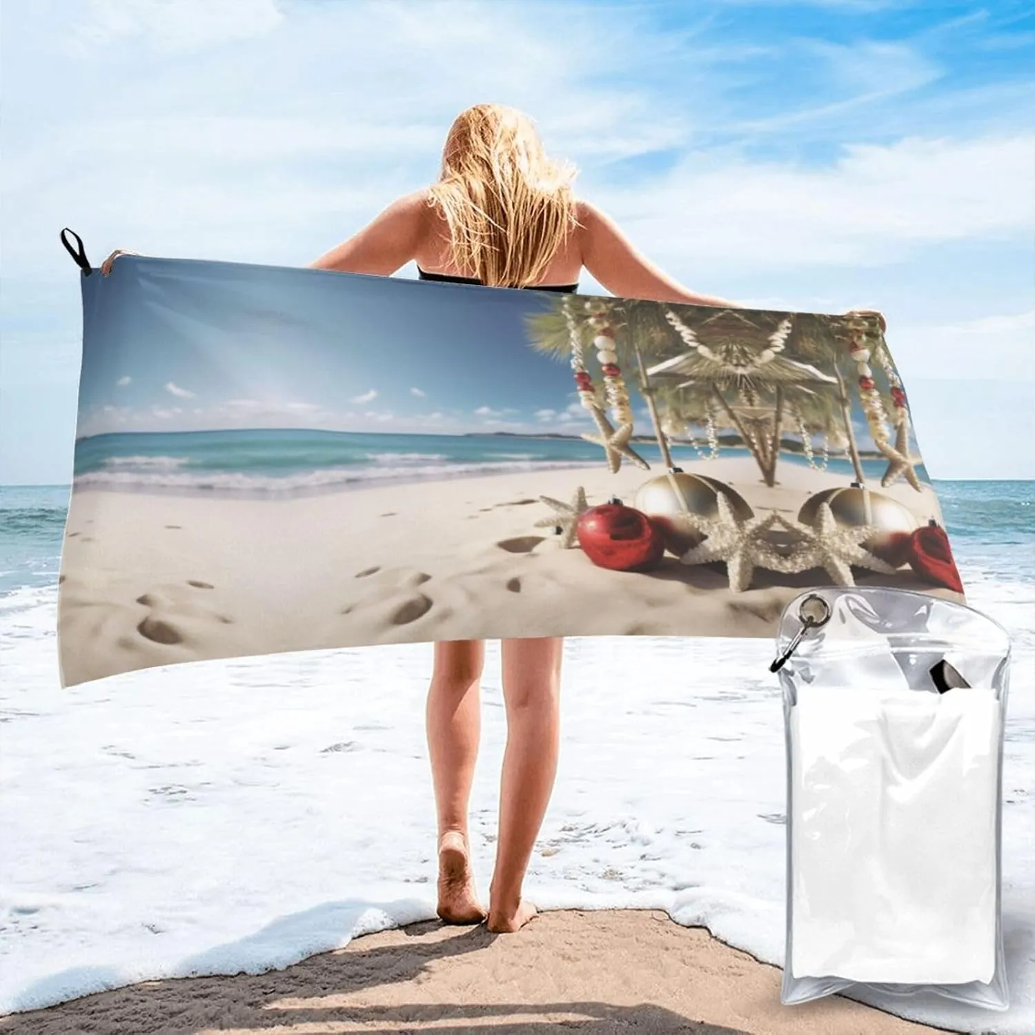 Christmas Beach Premium Compact Microfiber Travel Towel-Featherlight & Quick Dry,Sand-Resistant Beach Towel for Swimming,Camping,Vacation Essentials with Carry Pouch