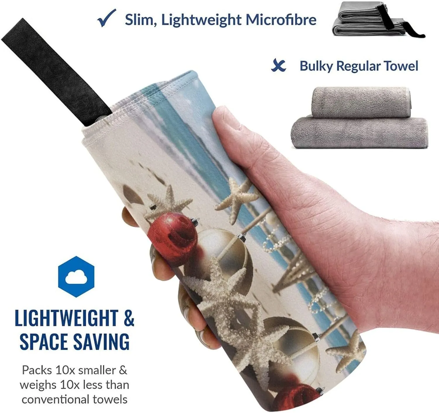 Christmas Beach Premium Compact Microfiber Travel Towel-Featherlight & Quick Dry,Sand-Resistant Beach Towel for Swimming,Camping,Vacation Essentials with Carry Pouch