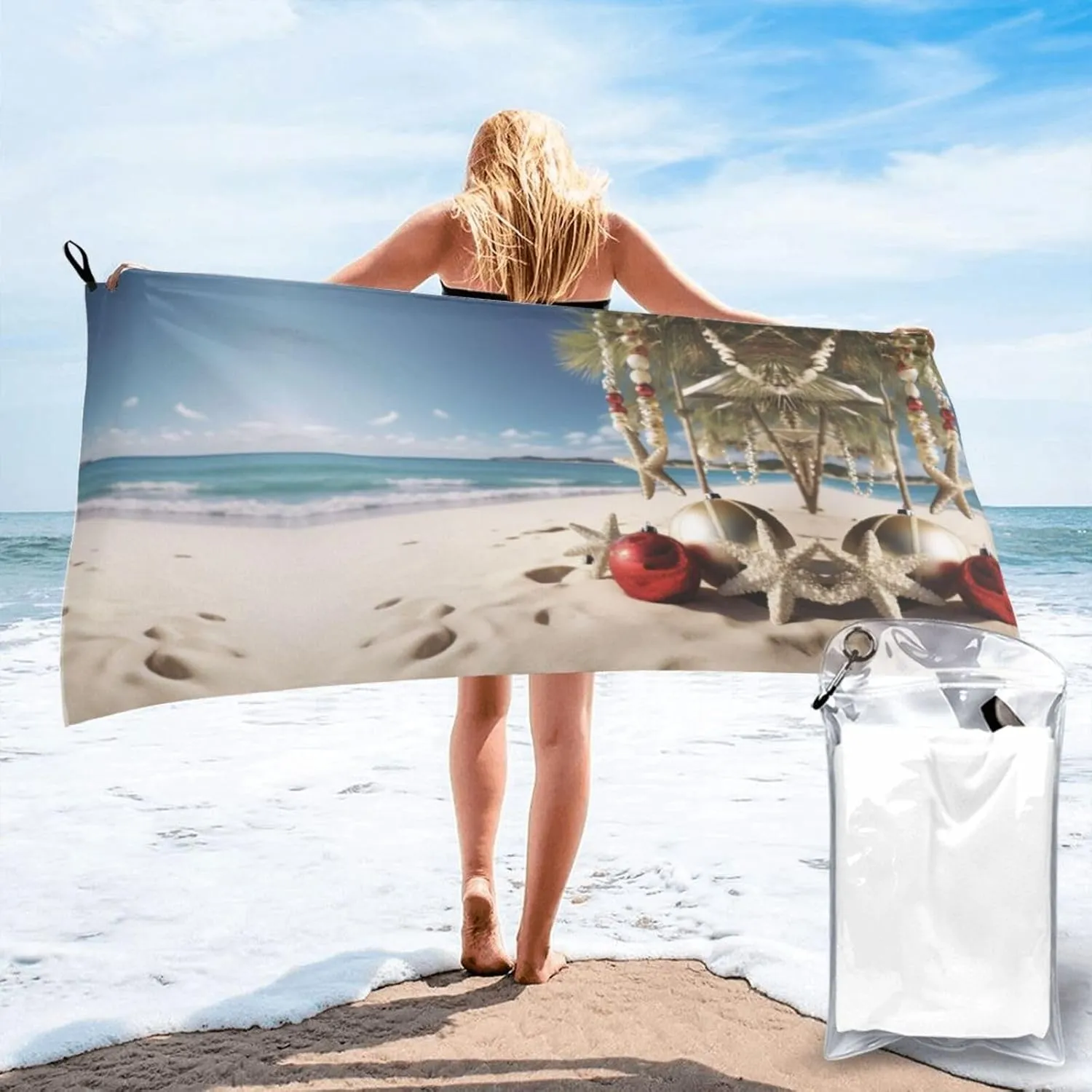 Christmas Beach Premium Compact Microfiber Travel Towel-Featherlight & Quick Dry,Sand-Resistant Beach Towel for Swimming,Camping,Vacation Essentials with Carry Pouch