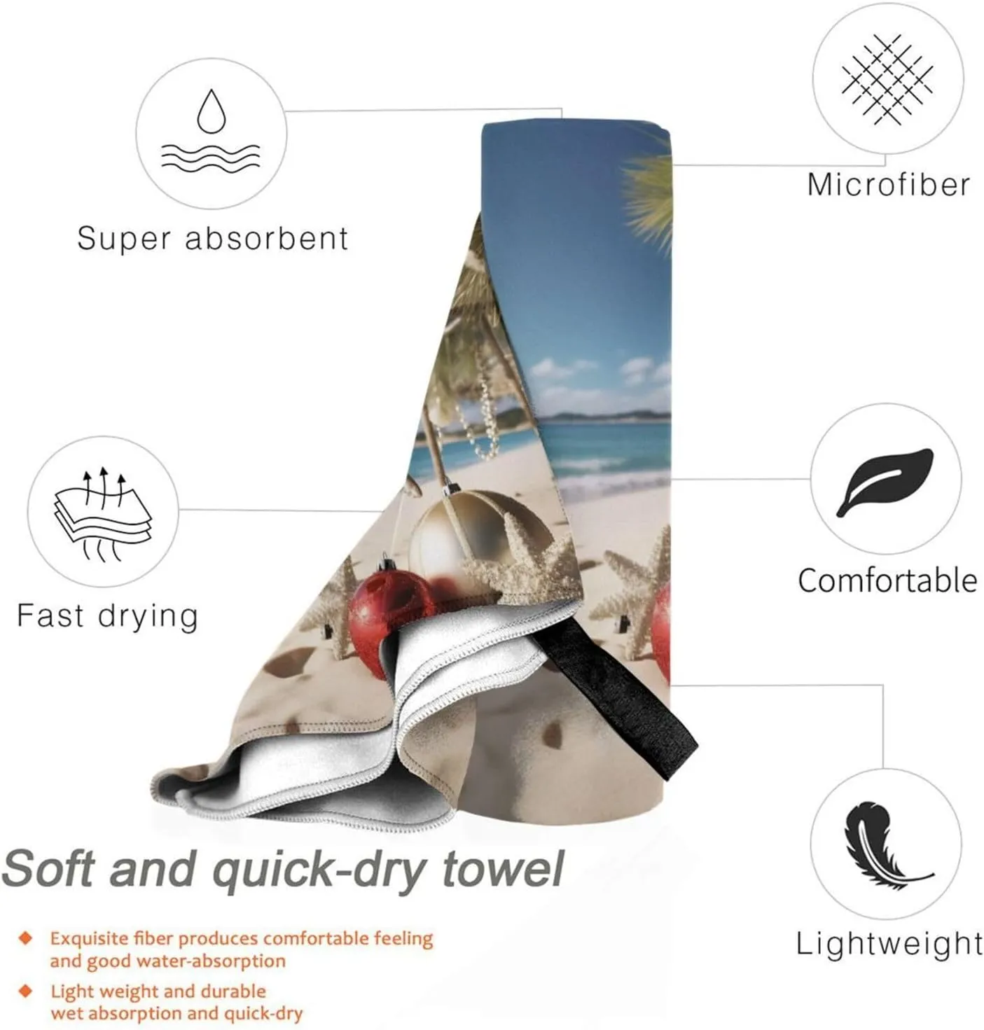 Christmas Beach Premium Compact Microfiber Travel Towel-Featherlight & Quick Dry,Sand-Resistant Beach Towel for Swimming,Camping,Vacation Essentials with Carry Pouch