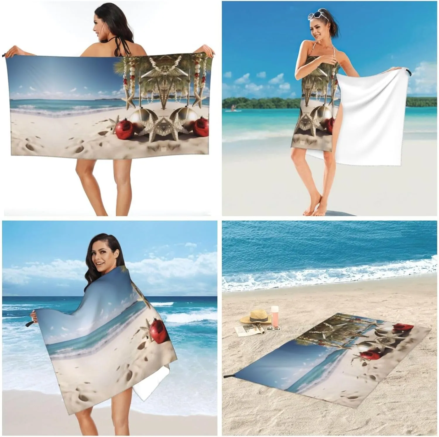 Christmas Beach Premium Compact Microfiber Travel Towel-Featherlight & Quick Dry,Sand-Resistant Beach Towel for Swimming,Camping,Vacation Essentials with Carry Pouch