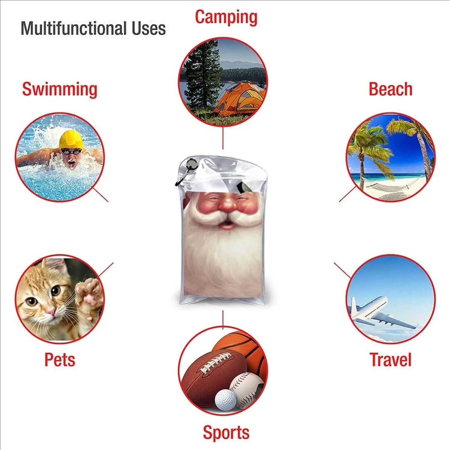 Christmas Santa Claus Premium Compact Microfiber Travel Towel-Featherlight & Quick Dry,Sand-Resistant Beach Towel for Swimming,Camping,Vacation Essentials with Carry Pouch