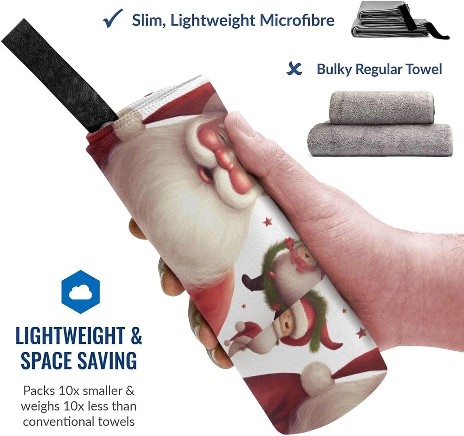 Christmas Santa Claus Premium Compact Microfiber Travel Towel-Featherlight & Quick Dry,Sand-Resistant Beach Towel for Swimming,Camping,Vacation Essentials with Carry Pouch