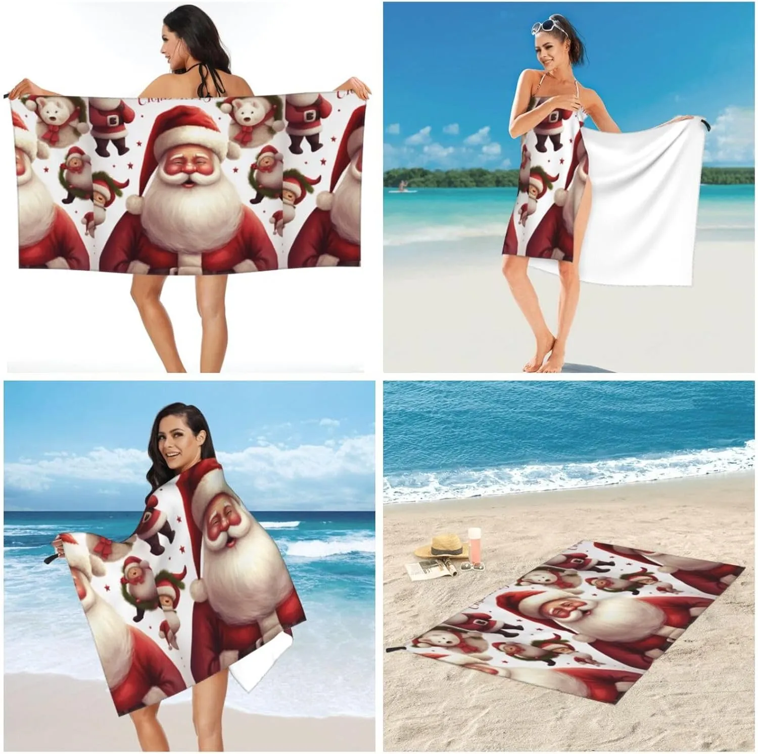 Christmas Santa Claus Premium Compact Microfiber Travel Towel-Featherlight & Quick Dry,Sand-Resistant Beach Towel for Swimming,Camping,Vacation Essentials with Carry Pouch