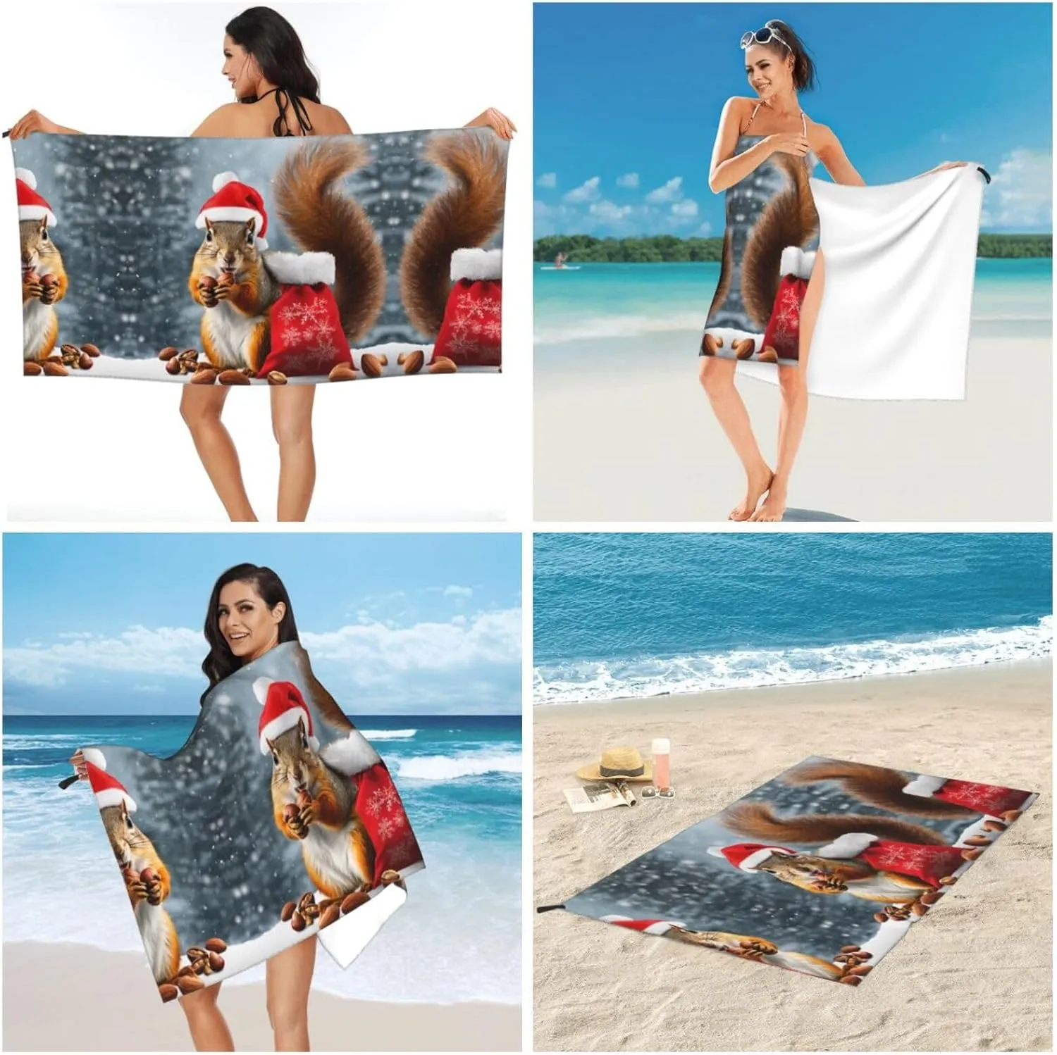 Christmas Squirrel Premium Compact Microfiber Travel Towel-Featherlight & Quick Dry,Sand-Resistant Beach Towel for Swimming,Camping,Vacation Essentials with Carry Pouch