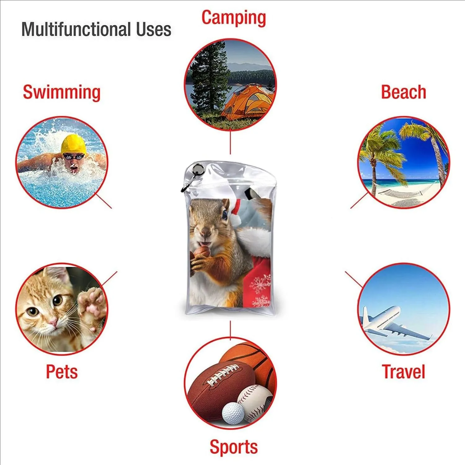 Christmas Squirrel Premium Compact Microfiber Travel Towel-Featherlight & Quick Dry,Sand-Resistant Beach Towel for Swimming,Camping,Vacation Essentials with Carry Pouch