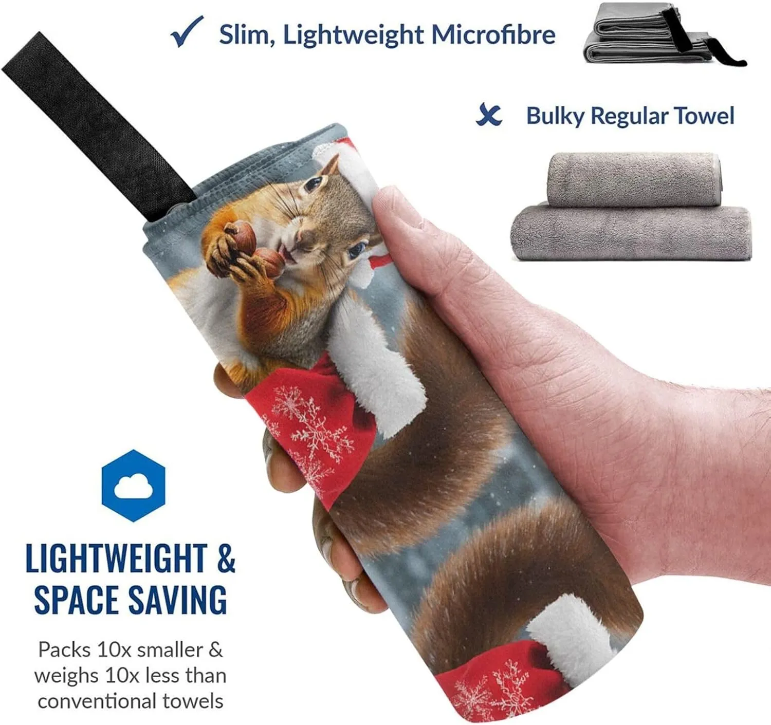 Christmas Squirrel Premium Compact Microfiber Travel Towel-Featherlight & Quick Dry,Sand-Resistant Beach Towel for Swimming,Camping,Vacation Essentials with Carry Pouch