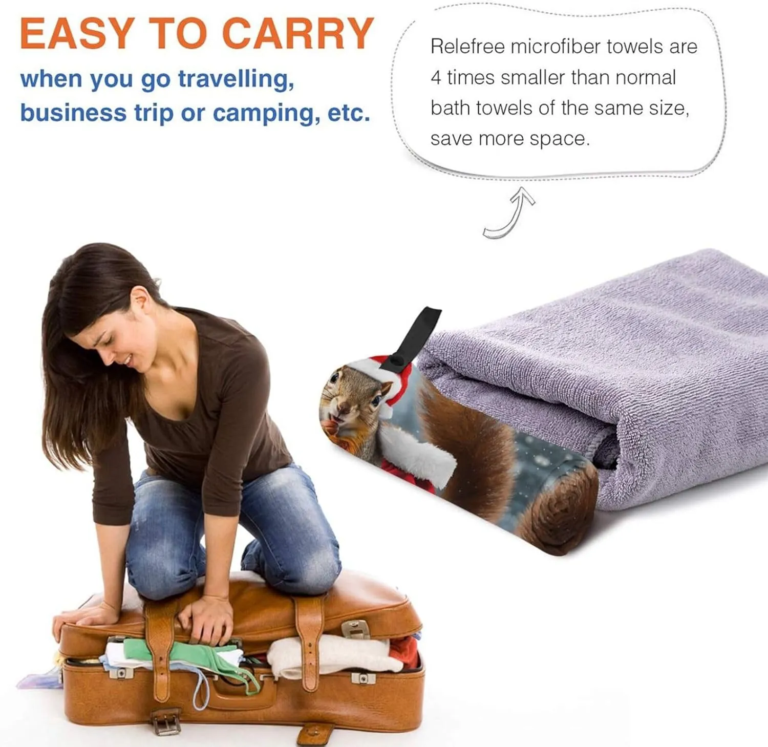Christmas Squirrel Premium Compact Microfiber Travel Towel-Featherlight & Quick Dry,Sand-Resistant Beach Towel for Swimming,Camping,Vacation Essentials with Carry Pouch