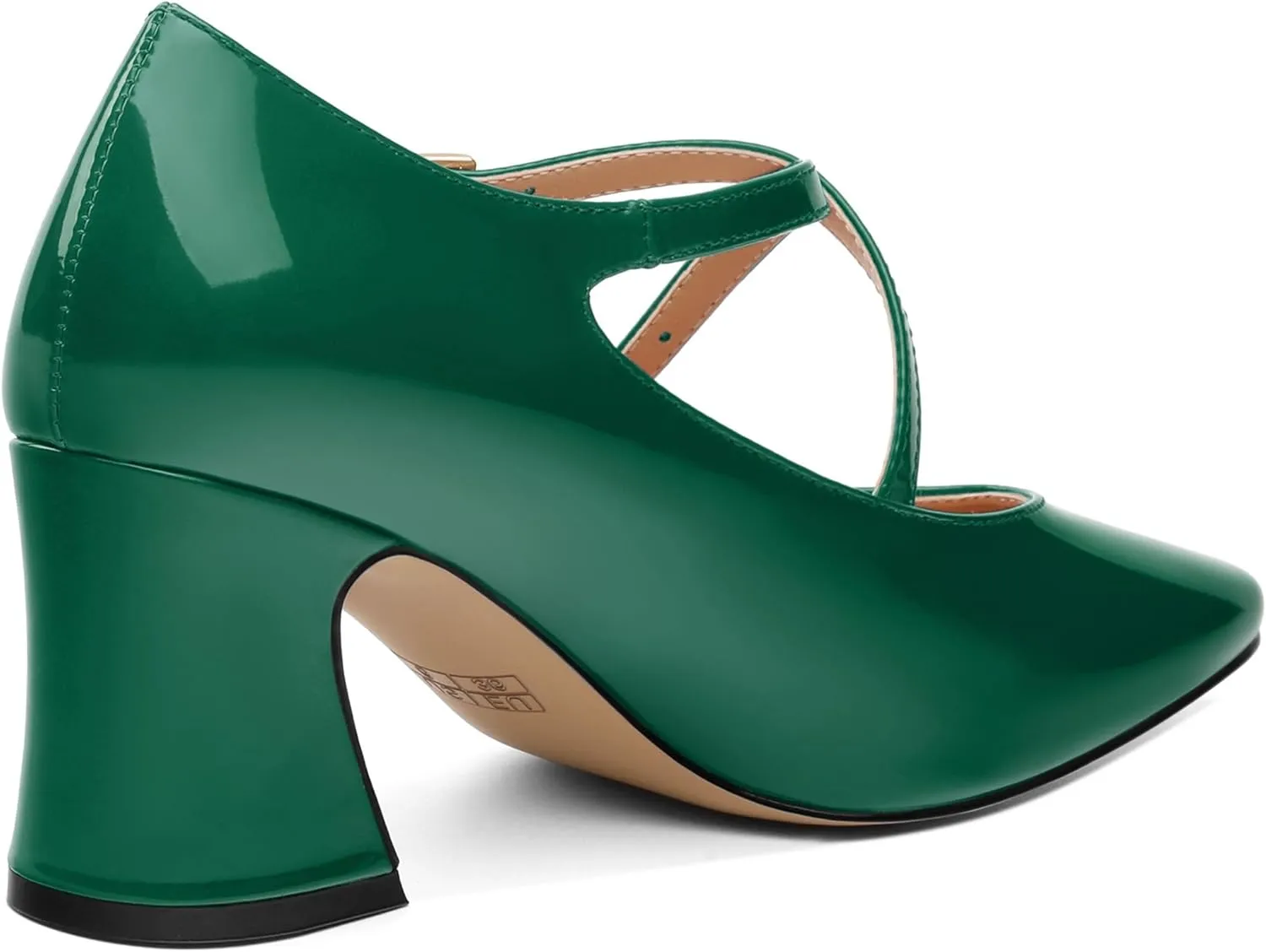 Chunky Block Heels for Women Closed Square Toe Patent Pumps Cross Strap High Heels Evening Party Dress Shoes 2.5IN