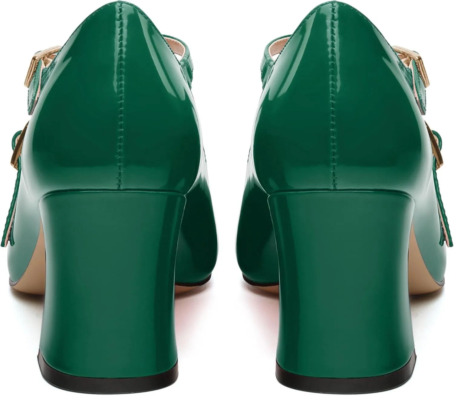 Chunky Block Heels for Women Closed Square Toe Patent Pumps Cross Strap High Heels Evening Party Dress Shoes 2.5IN