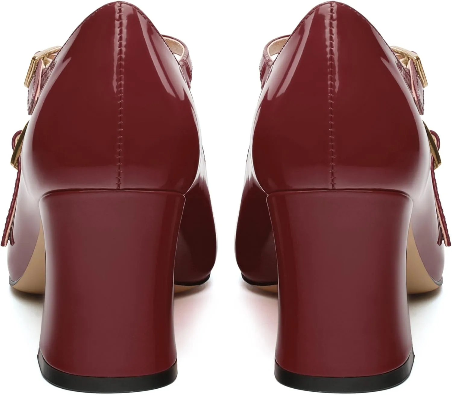 Chunky Block Heels for Women Closed Square Toe Patent Pumps Cross Strap High Heels Evening Party Dress Shoes 2.5IN