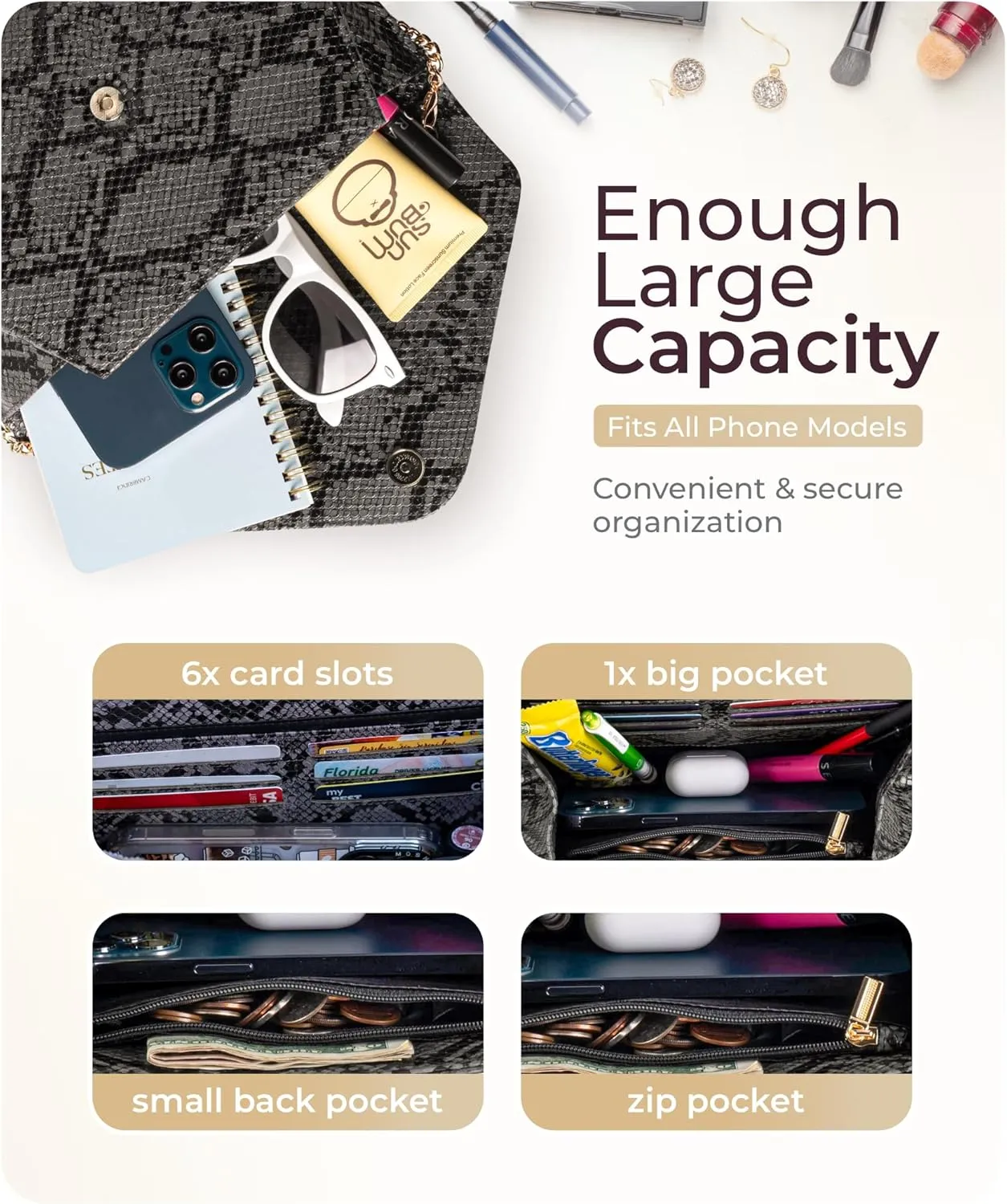 Claasico Evening Clutch Purses For Women - Elegant Envelope Clutch RFID Bag with Detachable Chain