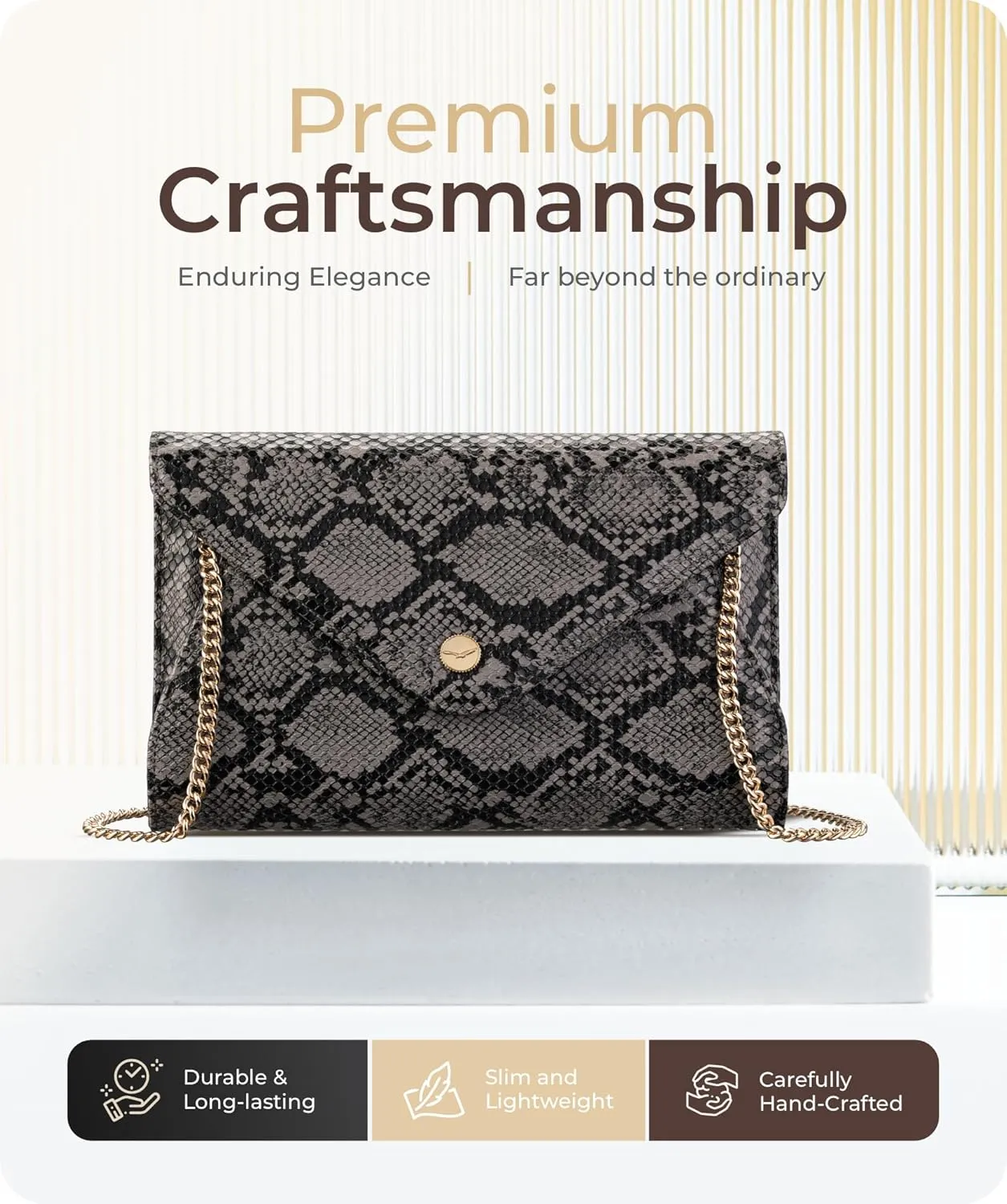 Claasico Evening Clutch Purses For Women - Elegant Envelope Clutch RFID Bag with Detachable Chain