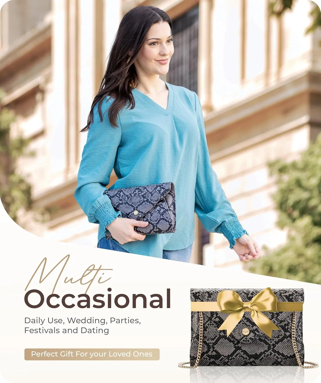 Claasico Evening Clutch Purses For Women - Elegant Envelope Clutch RFID Bag with Detachable Chain