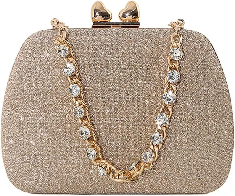 Classic Shinny Evening Bag for Women Crystal Diamond Removable Chain Clutch Purse Handbag for Festival Celebration