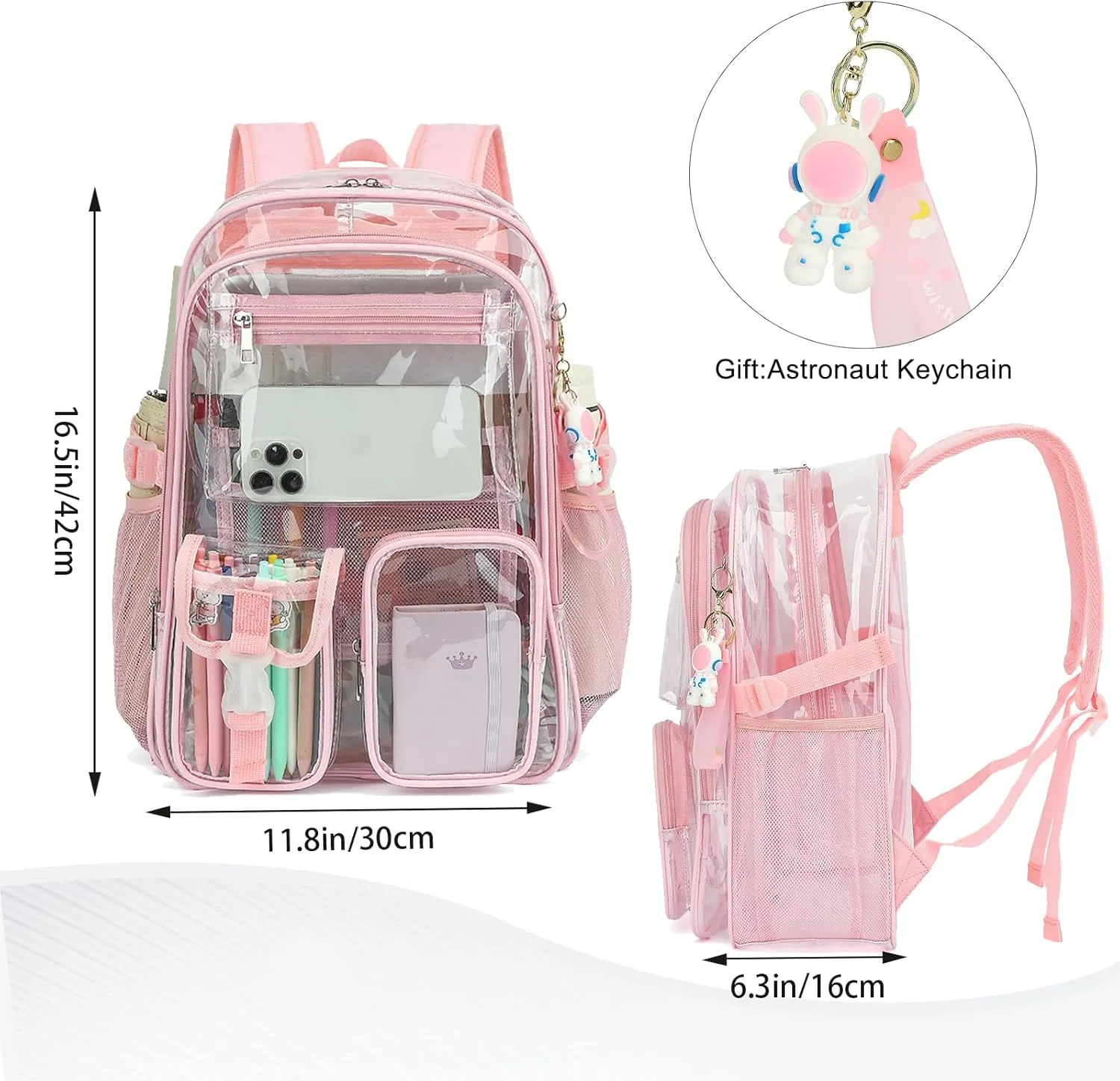 Clear Backpack Heavy Duty Transparent Backpacks Stadium Approved for School Work Sport Travel (Light Pink)