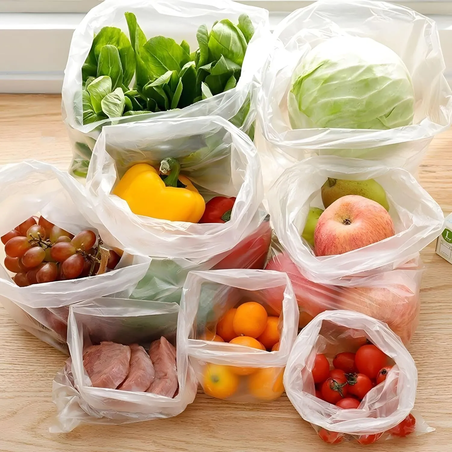 Clear Plastic 10" x 15" - 700 Produce Bags Reusable Washable Freshness Disposable Continuous Roll Easy Peel Off Kitchen Office Grocery Home Use Food Fruits Storage(2 Rolls, 10 x 15-700 Bags)