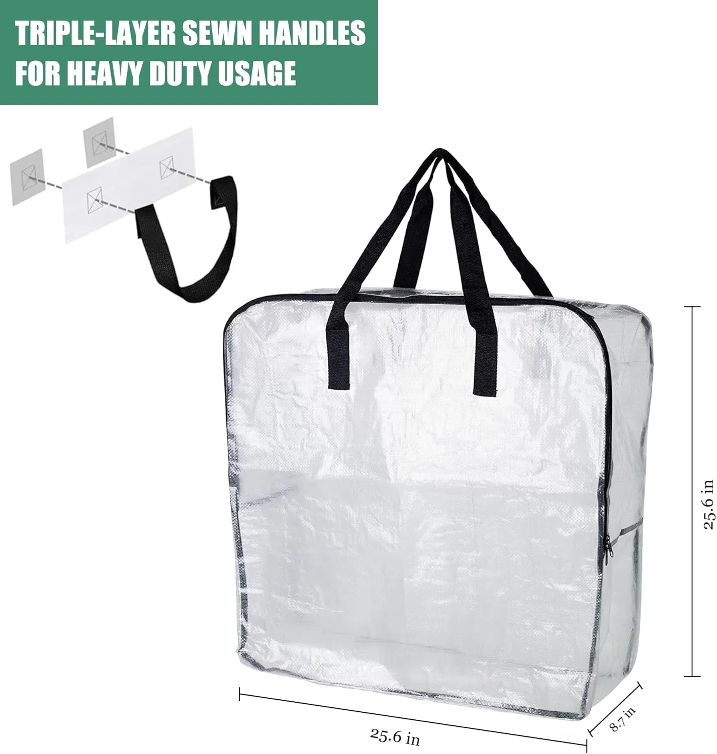Clear Storage Bags with Zipper, Halloween Christmas Wreath Storage Container, Large Square Gift Bag Storage Organizer, Garland Decor Organizer, Wreath Carrier Bag & Case 25" 3-Pack