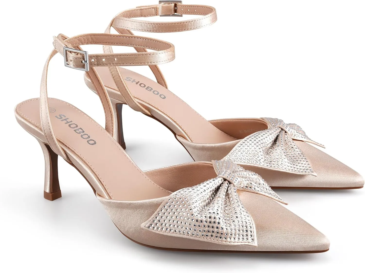 Closed Toe Butterfly Bow Heels Womens Pointed Kitten Pumps Stiletto Ankle Strappy Rhinestone Prom Party Wedding Dress Shoes