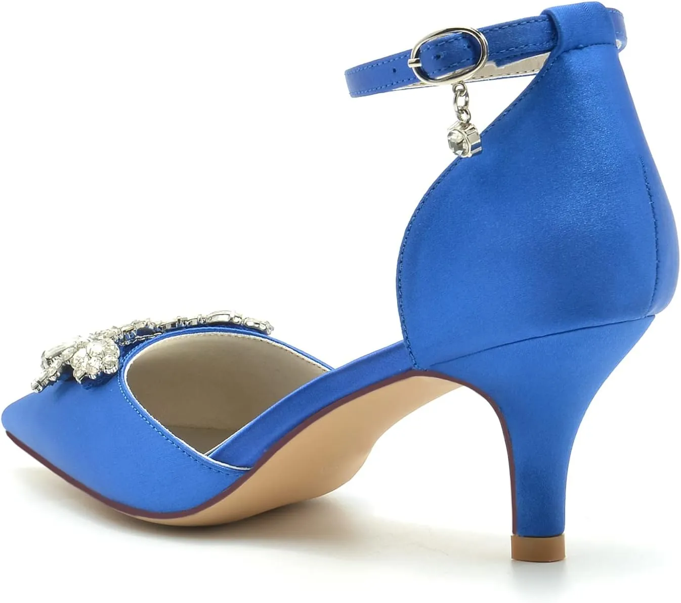 Closed Toe Satin Kitten Heels Wedding Shoes for Bride Low Heels Ankle Strap Bridal Shoes Rhinestones Shoes Pumps