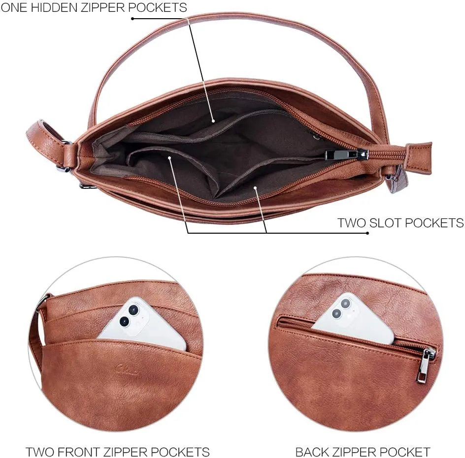 CLUCI Crossbody Bags for Women Leather Purse Travel Vacation Triple Pockets Vintage Handbags Shoulder Bags