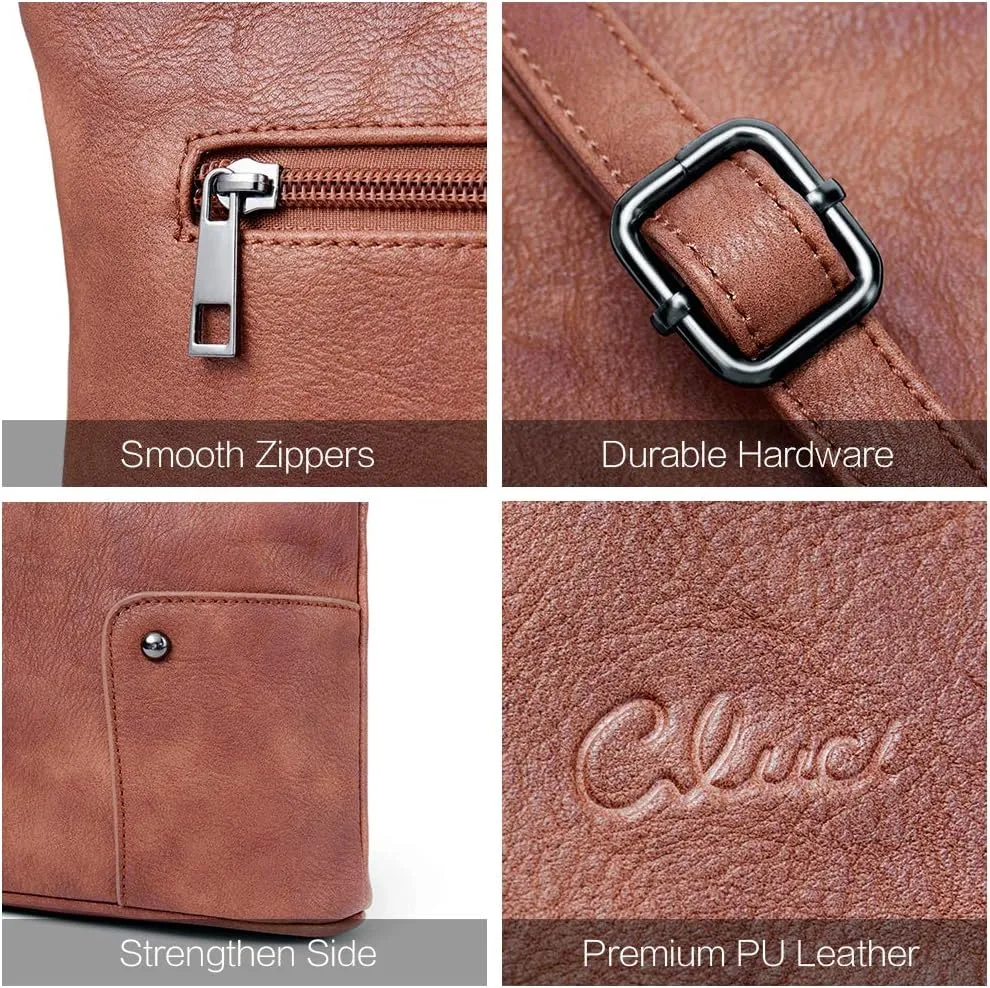 CLUCI Crossbody Bags for Women Leather Purse Travel Vacation Triple Pockets Vintage Handbags Shoulder Bags