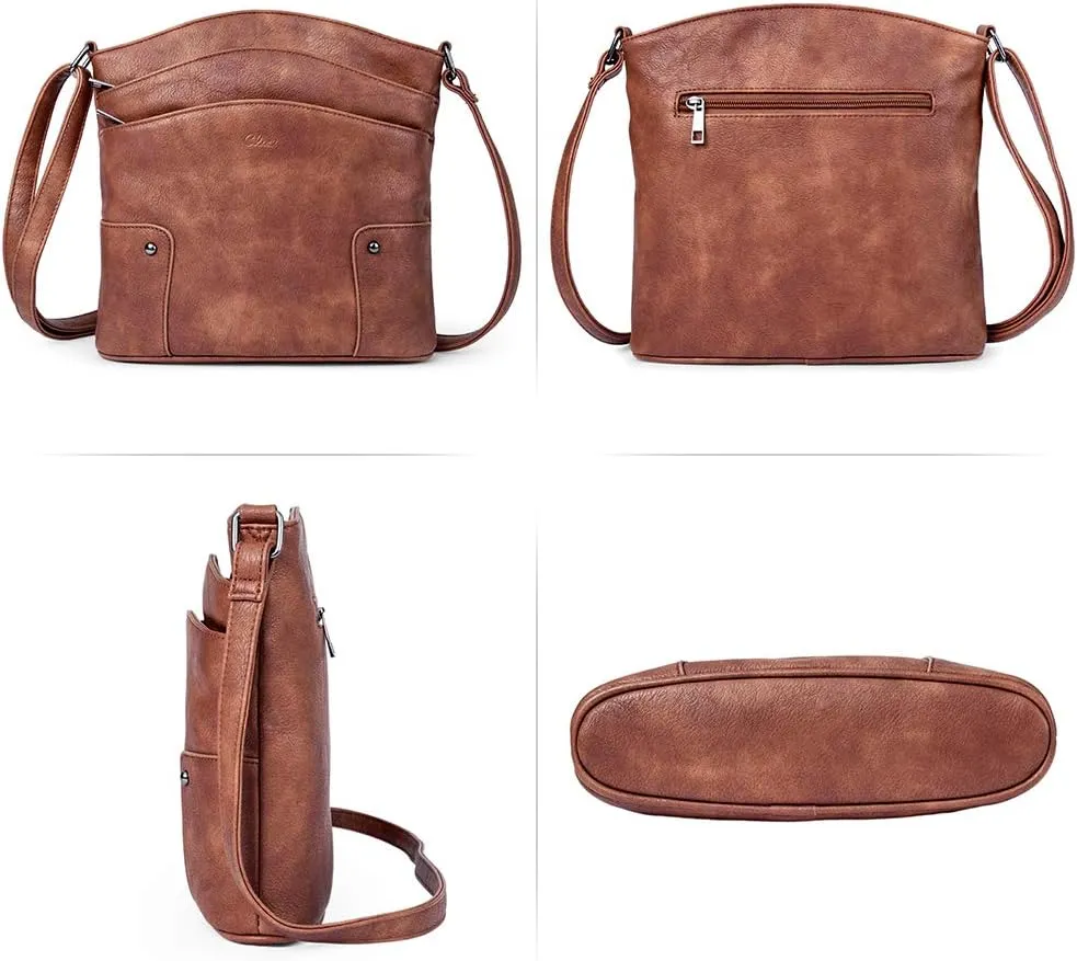 CLUCI Crossbody Bags for Women Leather Purse Travel Vacation Triple Pockets Vintage Handbags Shoulder Bags