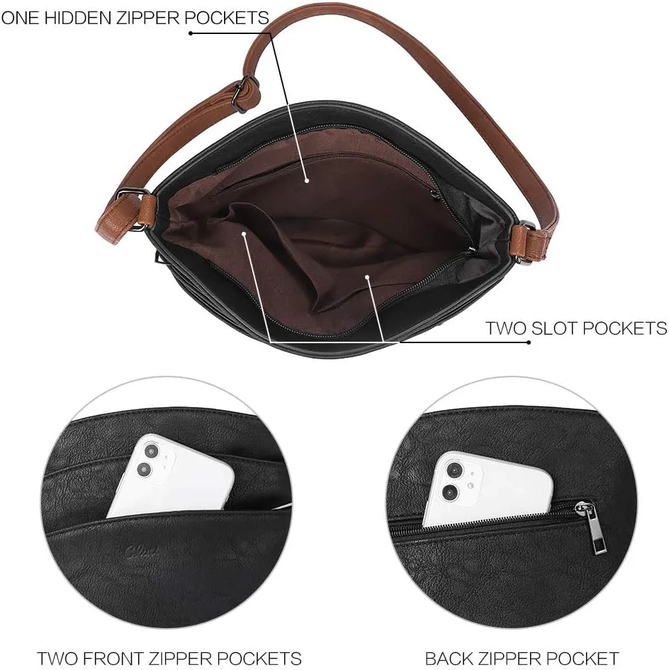 CLUCI Crossbody Bags for Women Leather Purse Travel Vacation Triple Pockets Vintage Handbags Shoulder Bags