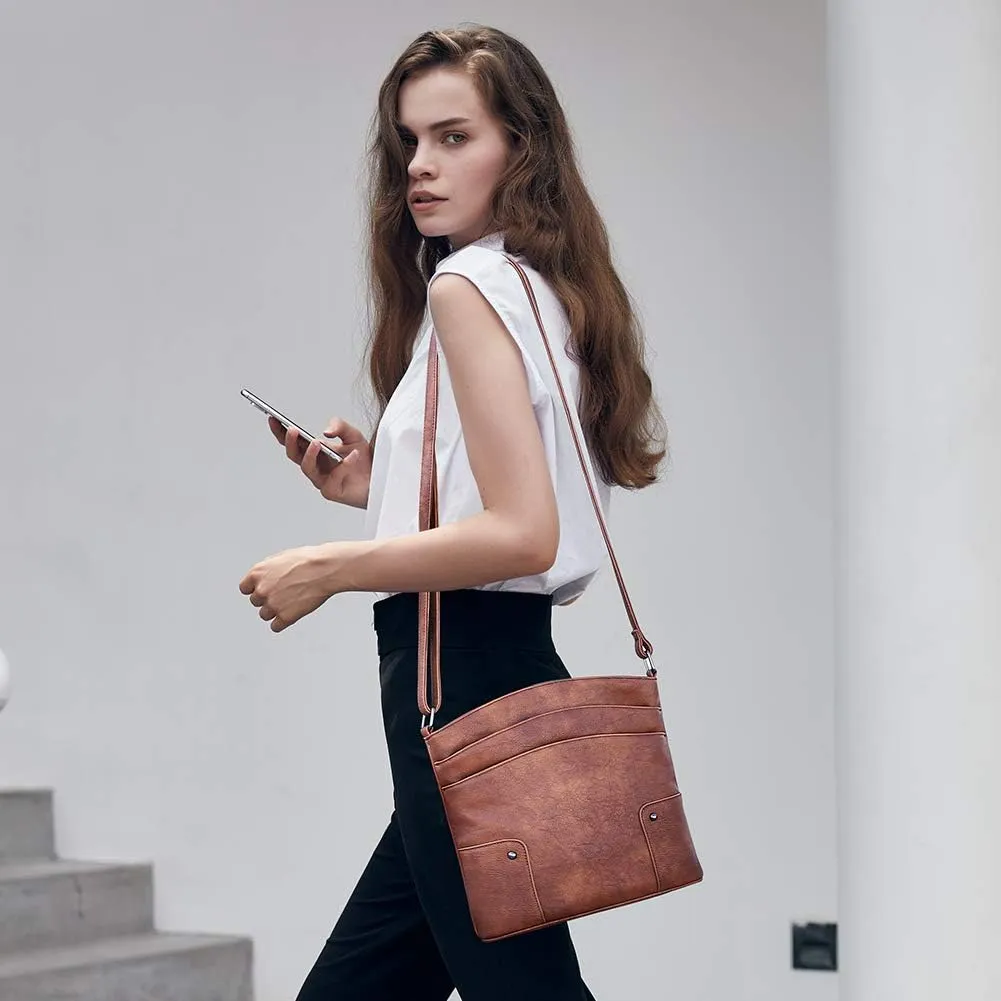 CLUCI Crossbody Bags for Women Leather Purse Travel Vacation Triple Pockets Vintage Handbags Shoulder Bags