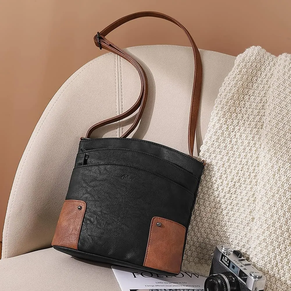 CLUCI Crossbody Bags for Women Leather Purse Travel Vacation Triple Pockets Vintage Handbags Shoulder Bags