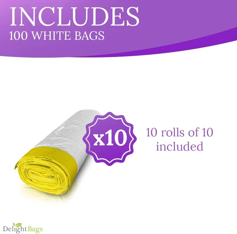 Code K 100 Count,Compatible with Simplehuman Code K, White, Drawstring Trash Bags, 9-13 Gallon, 35-45 Liter, 24.4’’ x 28’’ Super Strong, Tall Kitchen Trash Bags