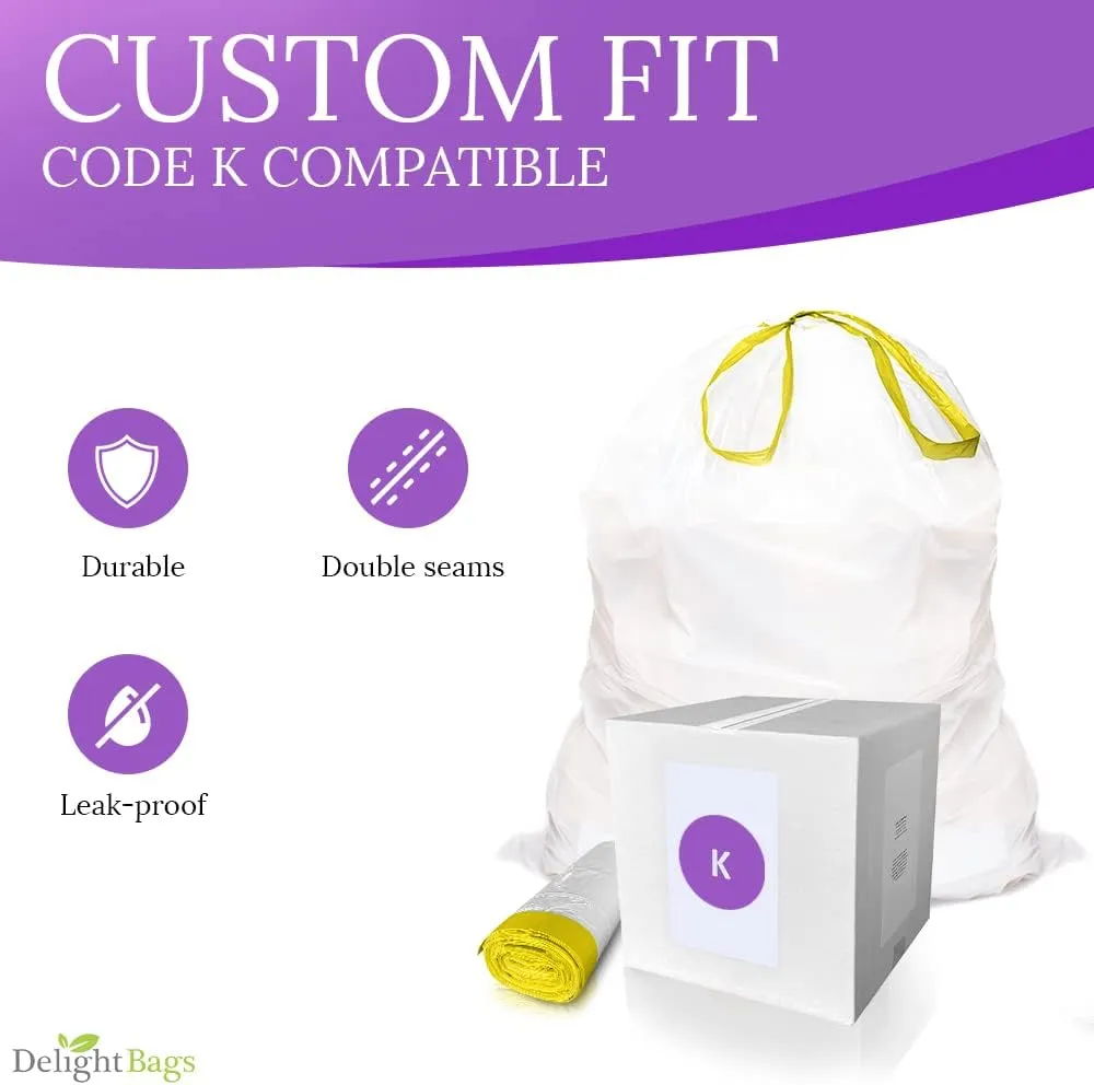 Code K 100 Count,Compatible with Simplehuman Code K, White, Drawstring Trash Bags, 9-13 Gallon, 35-45 Liter, 24.4’’ x 28’’ Super Strong, Tall Kitchen Trash Bags