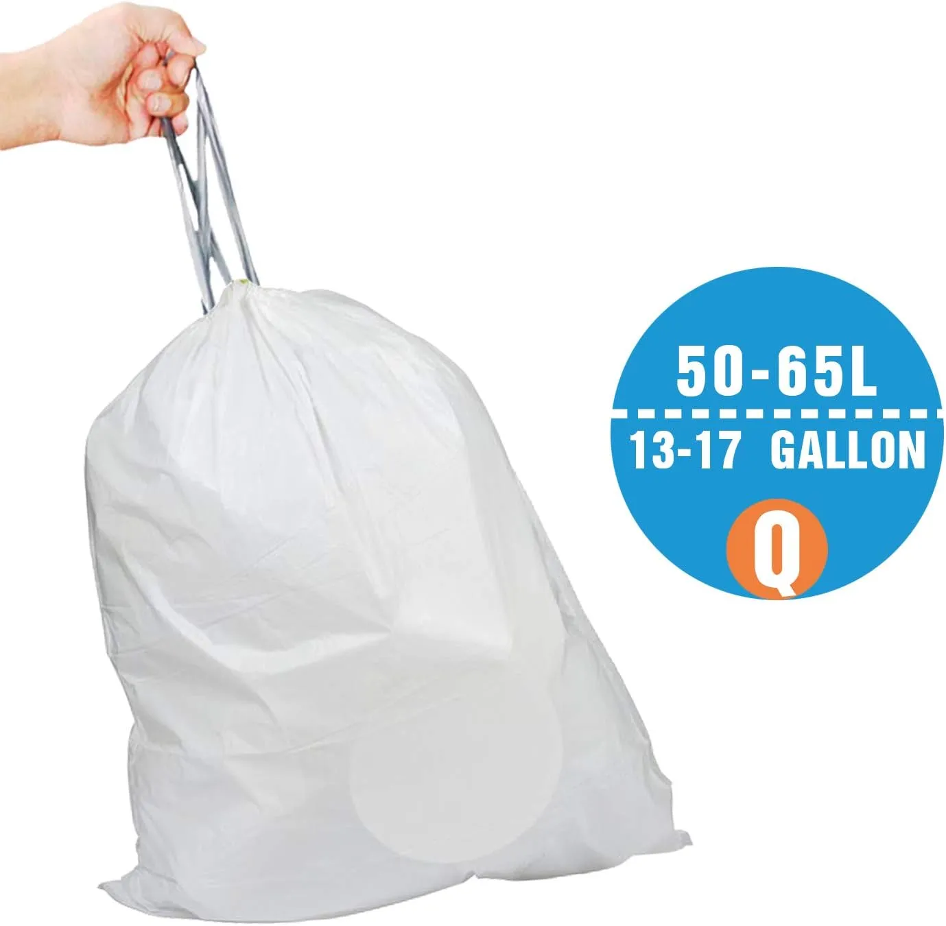 Code Q Trash Bags White Drawstring Garbage Liners | Reliable1st Compatible with simple Code Q | 1.2 Mil Heavy Duty for 13-17 Gallon | 40-65 Liter (50 Count)