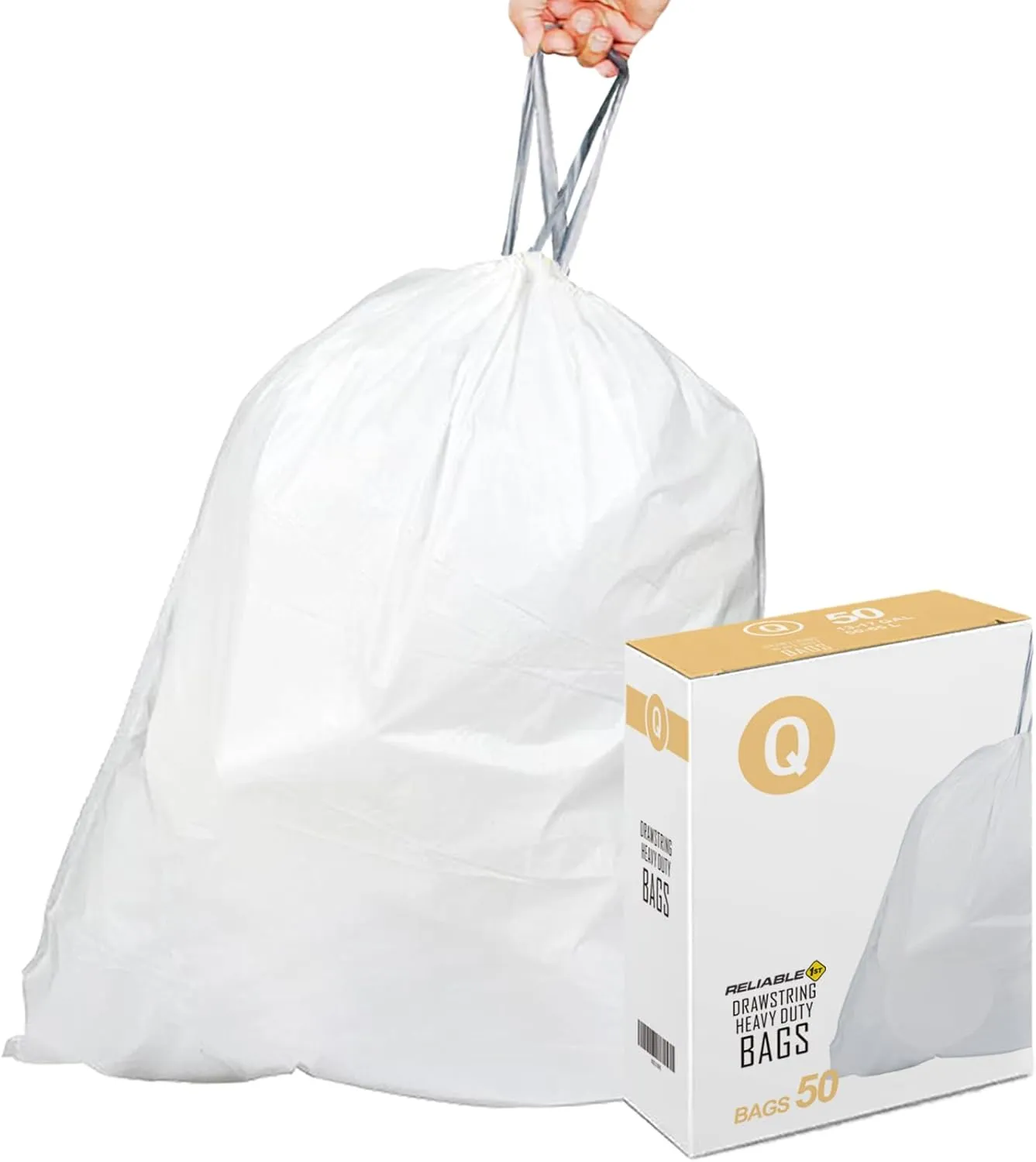 Code Q Trash Bags White Drawstring Garbage Liners | Reliable1st Compatible with simple Code Q | 1.2 Mil Heavy Duty for 13-17 Gallon | 40-65 Liter (50 Count)