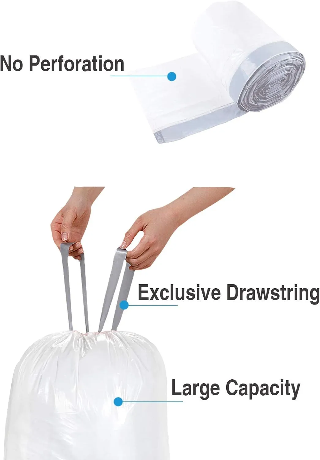 Code Q Trash Bags White Drawstring Garbage Liners | Reliable1st Compatible with simple Code Q | 1.2 Mil Heavy Duty for 13-17 Gallon | 40-65 Liter (50 Count)