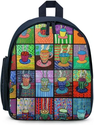 Coffee Cups Tempera Paint Cute Backpack Basic Adjustable Bag Simple Small Daypack Camping Park Gift Blue-Style