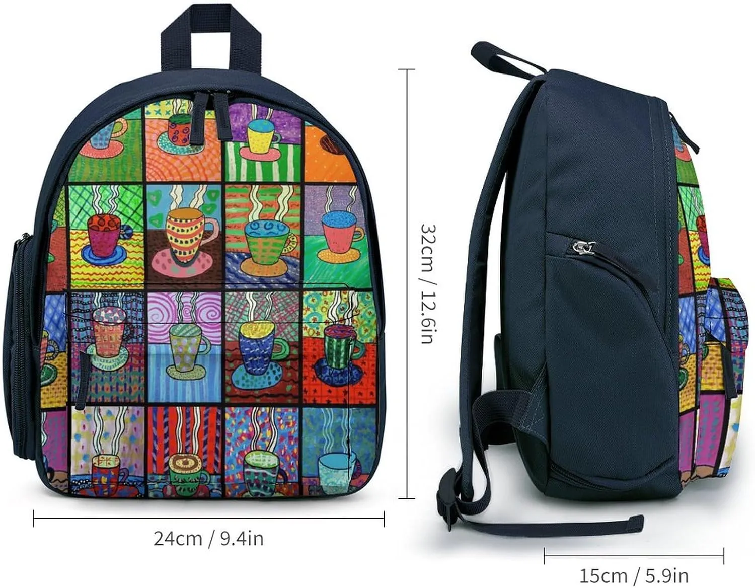 Coffee Cups Tempera Paint Cute Backpack Basic Adjustable Bag Simple Small Daypack Camping Park Gift Blue-Style