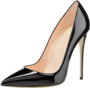 COLETER Women's Sexy Pointed Toe High Heels,4.72 inch/12cm Patent Leather Pumps,Wedding Dress Shoes,Cute Evening Stilettos