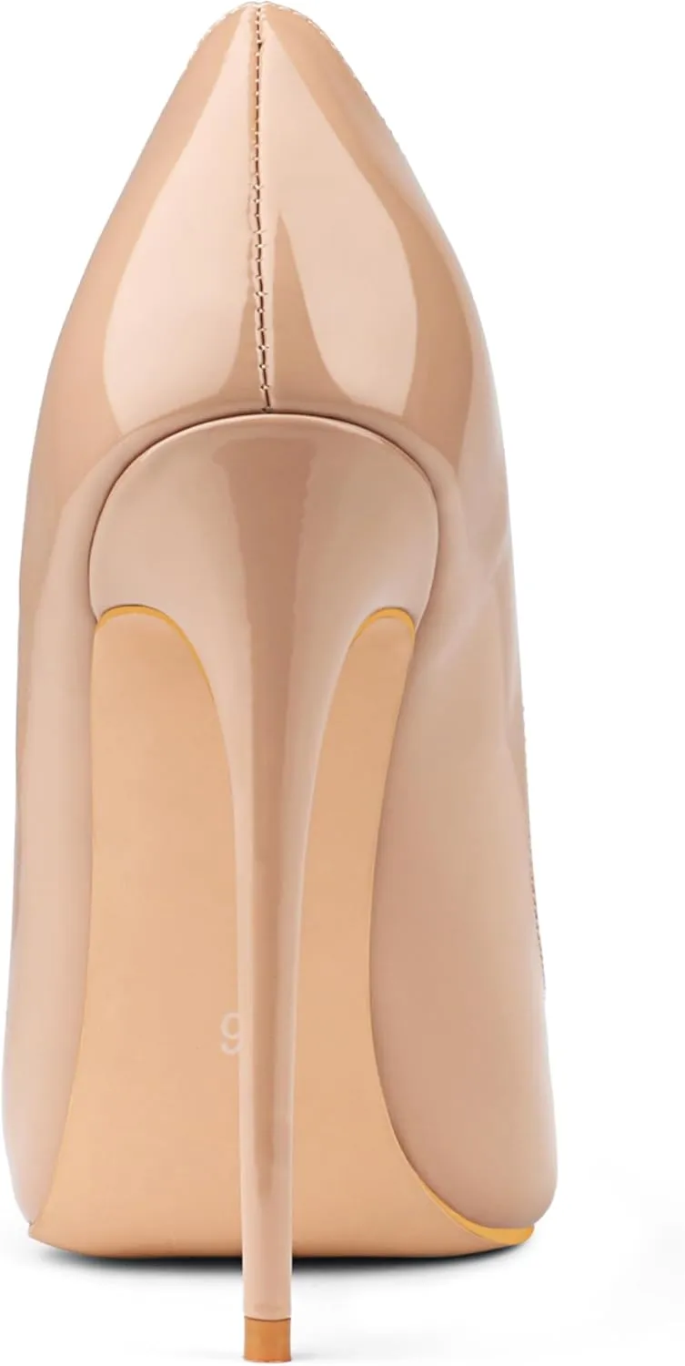 COLETER Women's Sexy Pointed Toe High Heels,4.72 inch/12cm Patent Leather Pumps,Wedding Dress Shoes,Cute Evening Stilettos