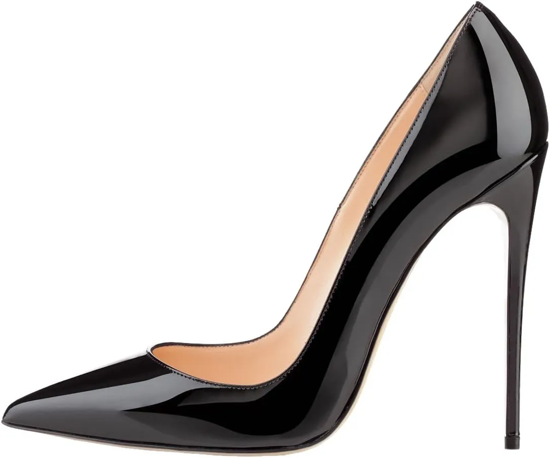 COLETER Women's Sexy Pointed Toe High Heels,4.72 inch/12cm Patent Leather Pumps,Wedding Dress Shoes,Cute Evening Stilettos