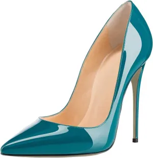 COLETER Women's Sexy Pointed Toe High Heels,4.72 inch/12cm Patent Leather Pumps,Wedding Dress Shoes,Cute Evening Stilettos