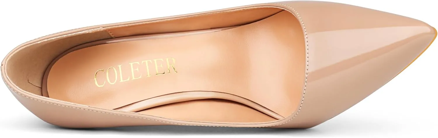 COLETER Women's Sexy Pointed Toe High Heels,4.72 inch/12cm Patent Leather Pumps,Wedding Dress Shoes,Cute Evening Stilettos